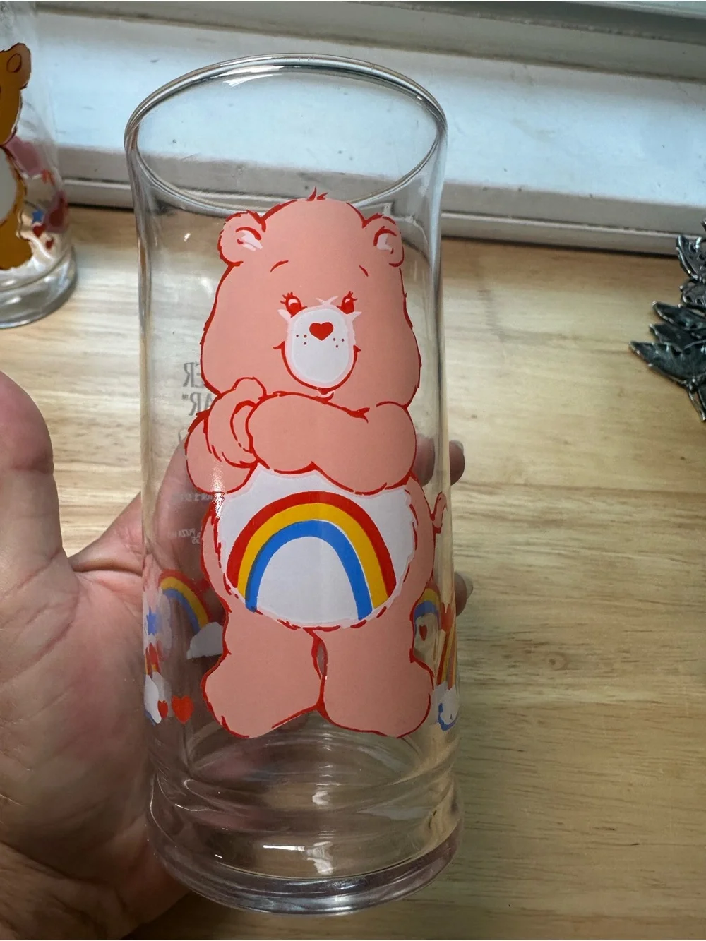 Vintage Care Bears Drinking Glasses - tenderHeart & cheer bear Rainbow